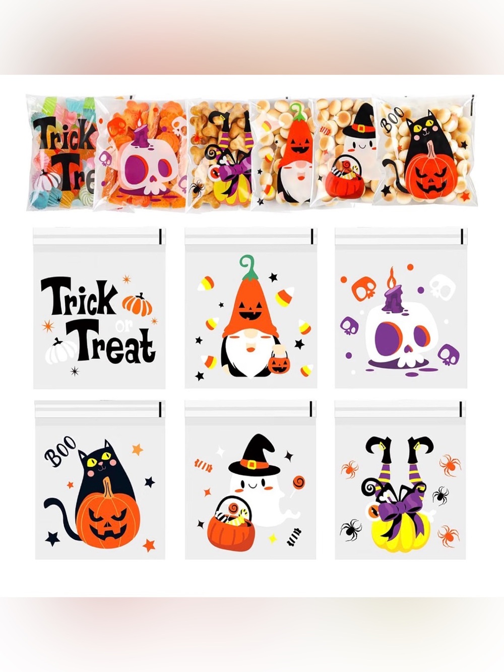 BuyNow✨ 100Pc Mixed Cellophane Resealable Halloween Treat Bags